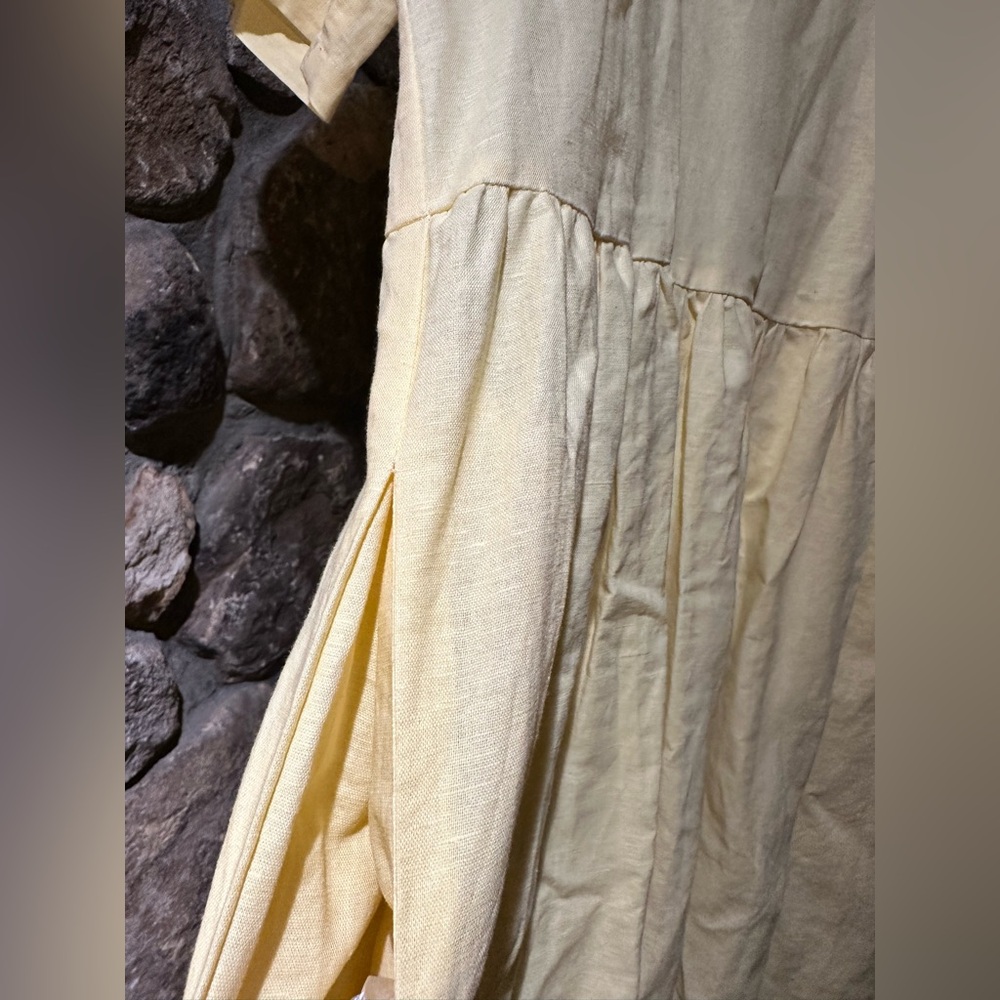 Vintage Handmade Linen Cotton Blend Midi Dress butter Yellow Cottagecore Size L - Picture 7 of 14